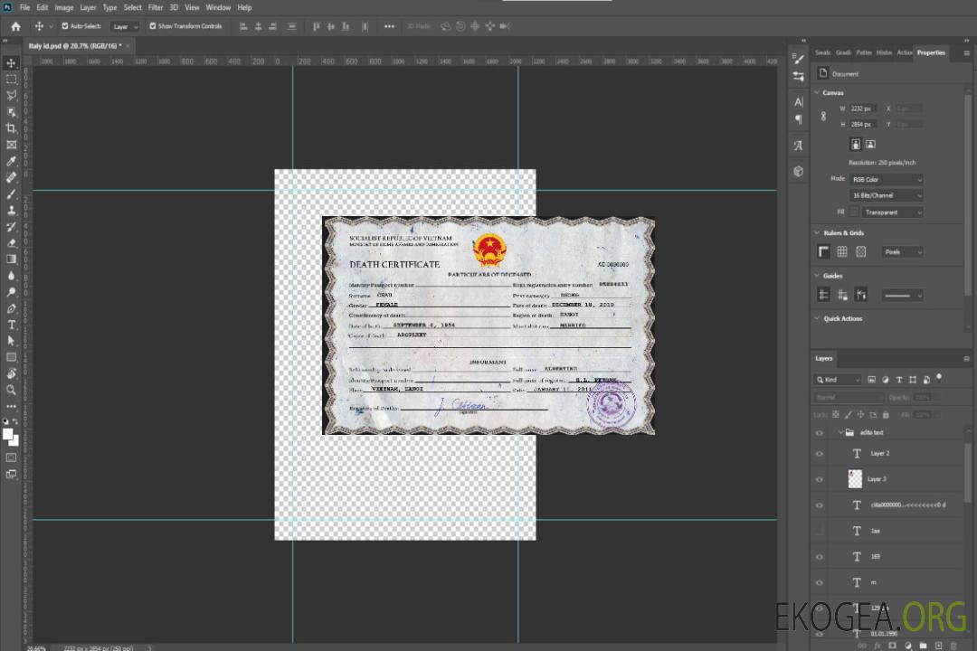 Modèle PSD de certificat de décès du Vietnam template